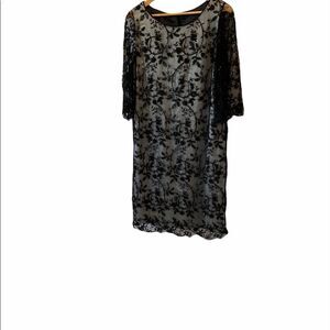 Black Beaded Wilber Underlay 3/4 Sleeve Midi Dress